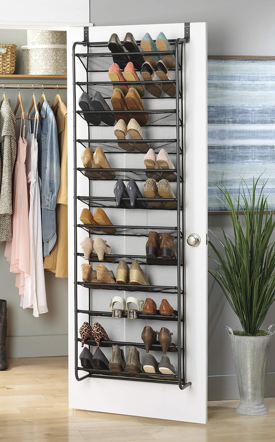 36 12 Closet 69"L 21.7"W 7.5"H, Whitmor Pair Over the Door Shoe Organizer, Tier Hanging Shoe Organizer, Heavy Duty