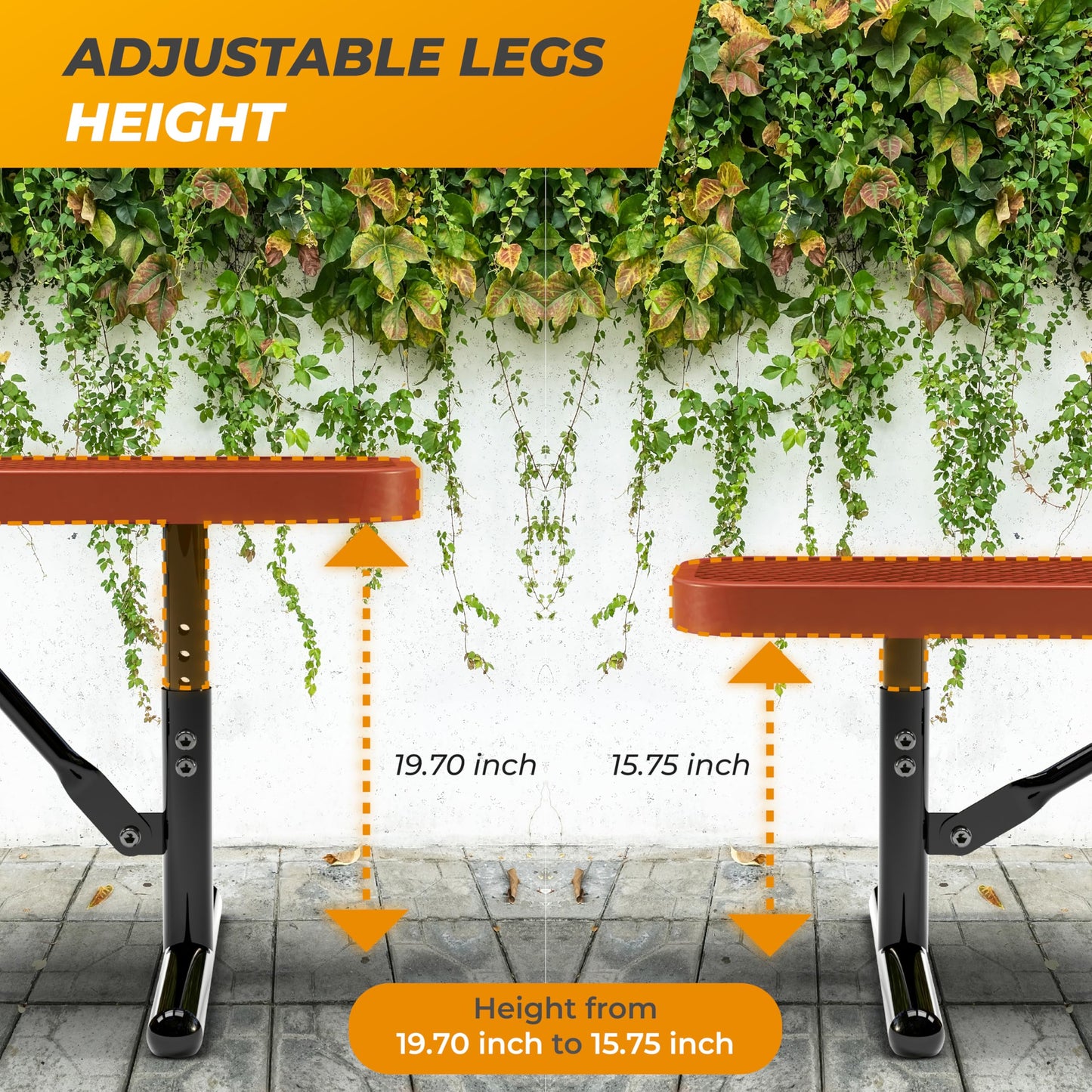 OUTTANS Heavy-Duty Outdoor Metal Bench, Thermoplastic-Coated, Portable, Weatherproof, Commercial-Grade for Parks, Gardens, Patios, Stores & More (6 Ft - Portable, Red)
