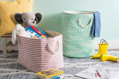 DII Medium Rectangle Woven Paper Storage Bin, Pinstripe, Aqua