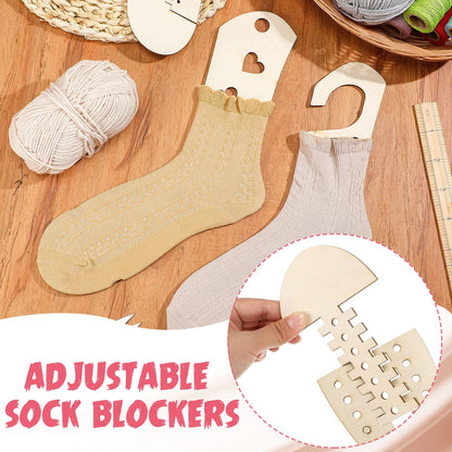 4 Pieces Sock Blockers for Knitting Wooden Sock Blockers Adjustable Thicken Knit Sock Ruler Tool Stocking Blockers Wood Sock Form Stretchers for Knitting Crochet Stocking Display Knitters Beginners