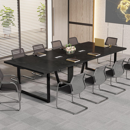 Tribesigns 8FT Conference Table, 94.49 L x 47.24 W x 29.53 H Inches Large Meeting Podcast Table for 10 People, Business Style Wooden Training Table with Strong Metal Frame for Office Conference
