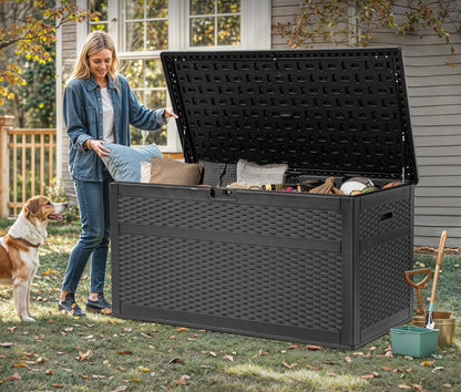 YITAHOME 230 Gallon Double-Wall Deck Box with Divider & Side Handles, Outdoor Large Storage for Patio Furniture Cushions, Garden Pool Accessories, Water Resistant & Lockable