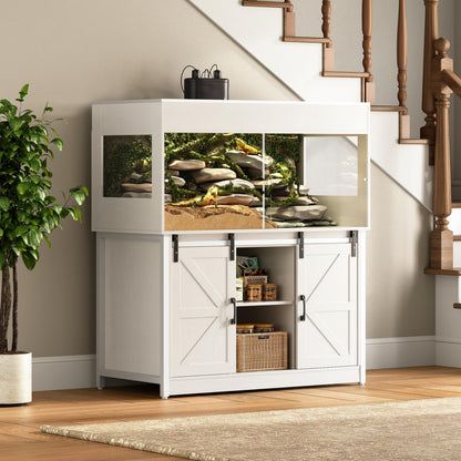 Herture 120 Gallon Reptile Terrarium with Stand, 4x2x2 Bearded Dragon Enclosure for Snakes Lizards, Large Vivarium Tank with Storage Cabinet, Acrylic Doors, Mesh Lid, Power Outlet White PX04RTWW