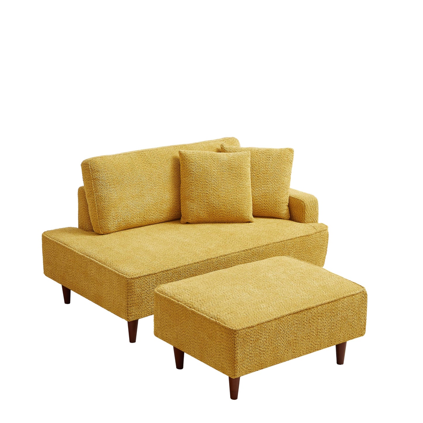 KEIKI 72" Upholstered Chaise Lounge Chair Indoor, Right-Hand Facing Long Chaise with Ottoman, Reading Lounge Chair for Small Space Bedroom or Living Room, Yellow
