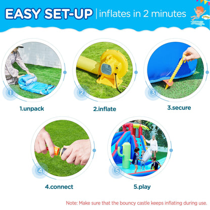 Yaheetech Inflatable Water Slide, Blow Up Water Slide Park Castle for Kids Aged 3-10 w/Splash Pool, Water Cannon, Ring Toss, Basketball, Surfboard and Climbing Wall, Water Slide with 520W Blower