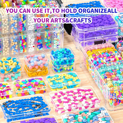 VANSUNS Bead Organizer Box 58 Pcs, 3-Tier Stackable Storage Box, and 3 Different Container Sizes Small Plastic Containers with Lids, Portability, Clear Organizers for Jewelry DIY Craft Storage