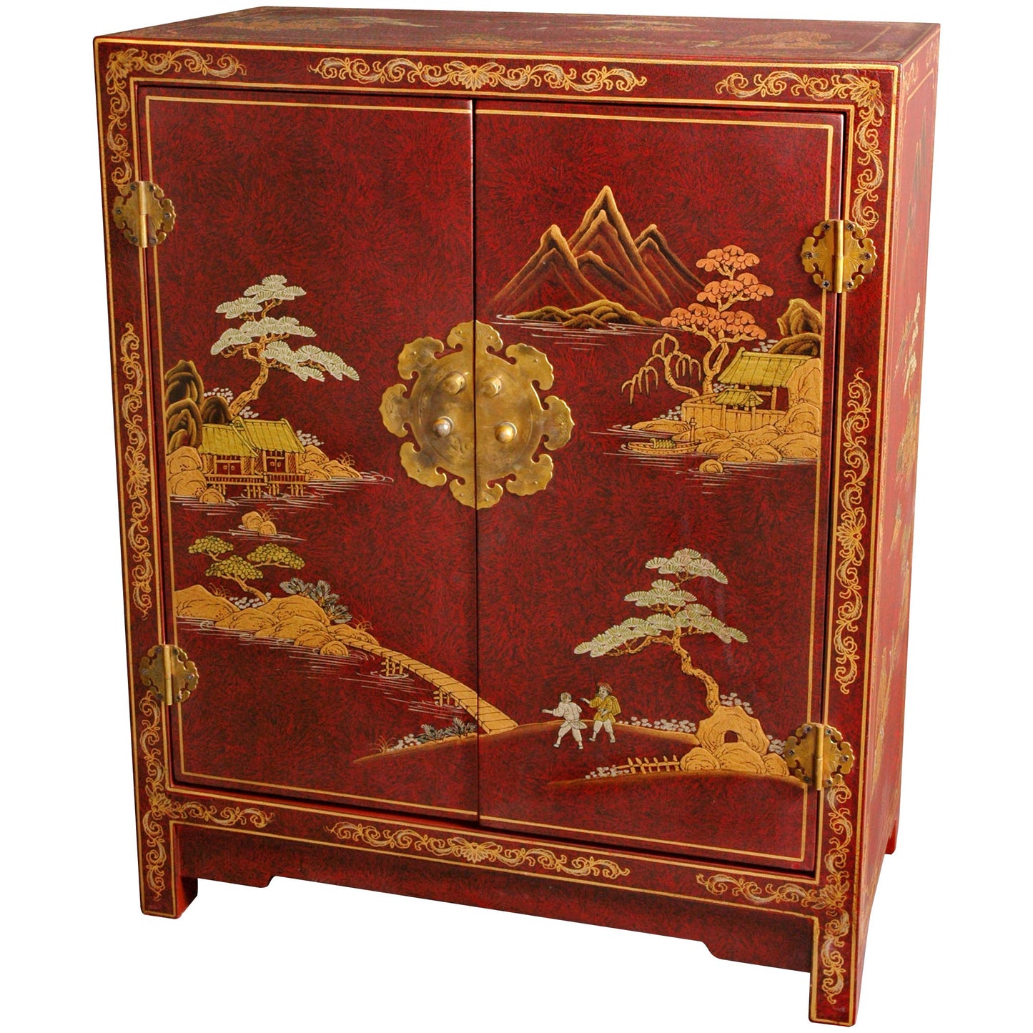 Red Lantern Hand Crafted Artisanal Red Lacquer Cabinet