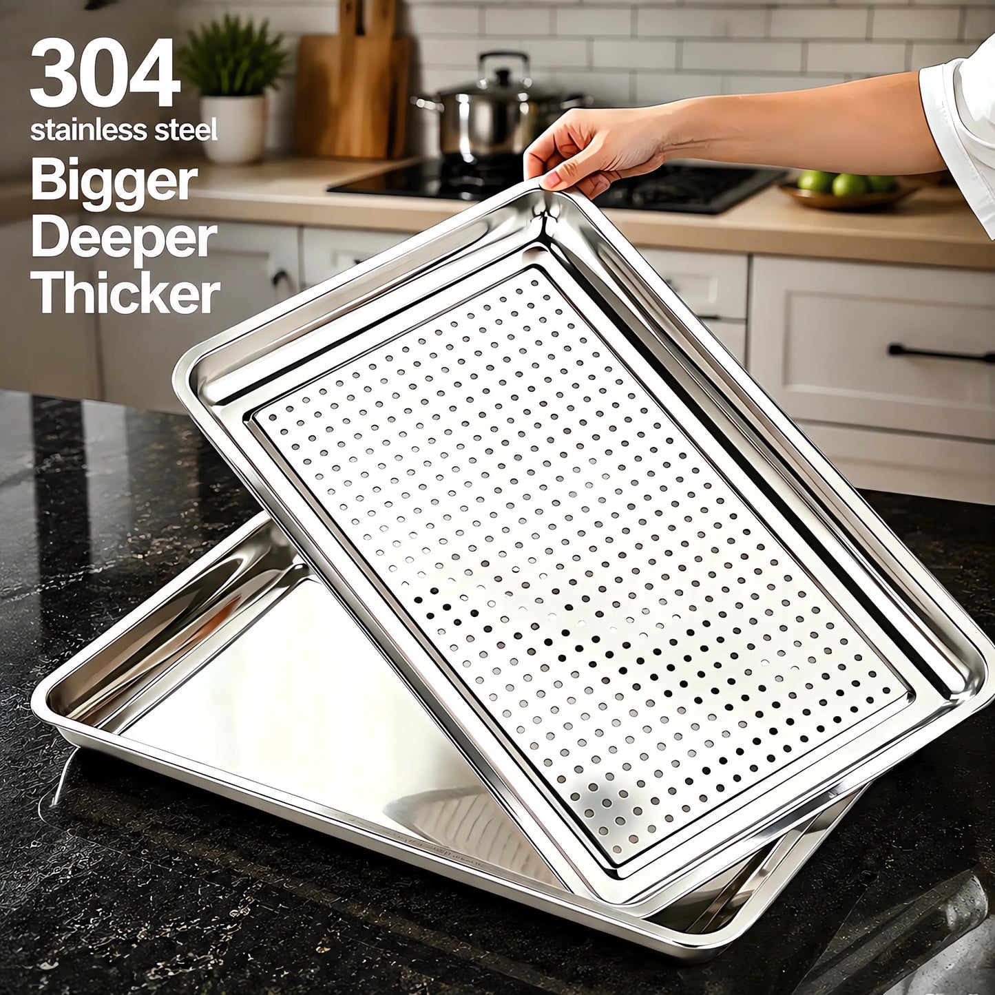 ONNESOL 23.5"x15.5" 304 Stainless Steel Baking Pan & Crisping Tray Set