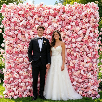 5D Pink Realistic Rose wall Backdrop, 8×8ft,Artificial Flower wall Panel. Easy to Install and Store, Reusable. Perfect for Weddings, Birthday Parties, and Home Decoration. Without Stand