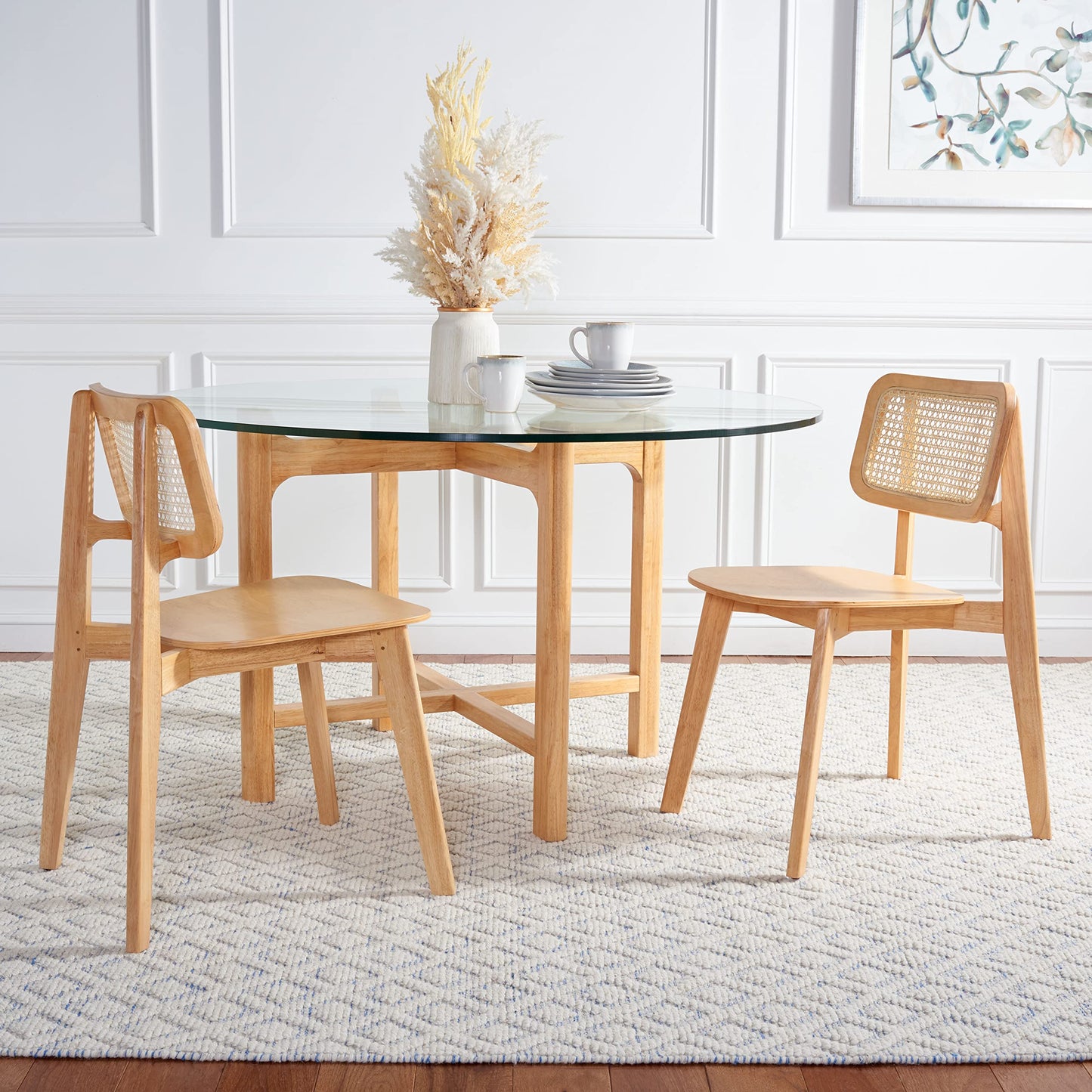 SAFAVIEH Home Collection Luz Coastal Natural Cane Rattan Dining Chair Set of 2