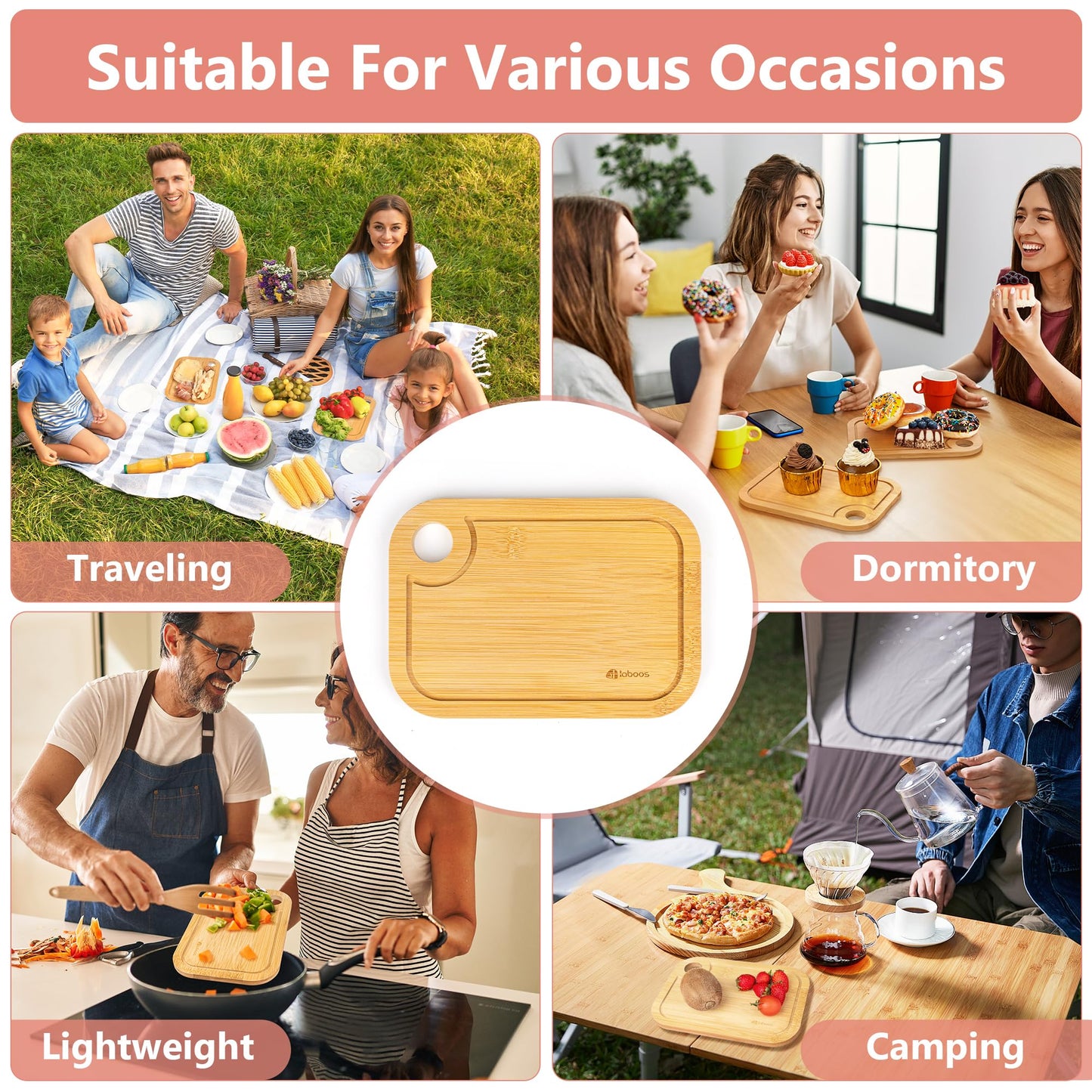 Mini Bamboo Cutting Board Set of 2 - Small Wooden Chopping Boards with Juice Groove, Lightweight & Compact for Baby Food, Dorm, Travel, Camping - 8.5”x6” Easy-to-Store Kitchen Essentials