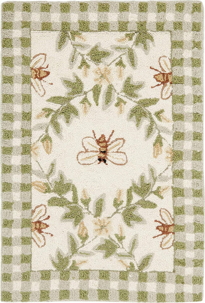 1'8" 2'6", Country (HK55A) SAFAVIEH Chelsea Collection Accent Rug - x Ivory & Green, Hand-Hooked French Wool, Ideal