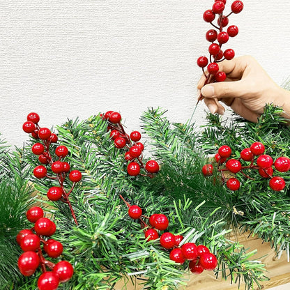 25 Pack Red Berry Stems Waterproof Christmas Picks Sprays for Christmas Tree Decorations Holly Berry Artificial Fruit