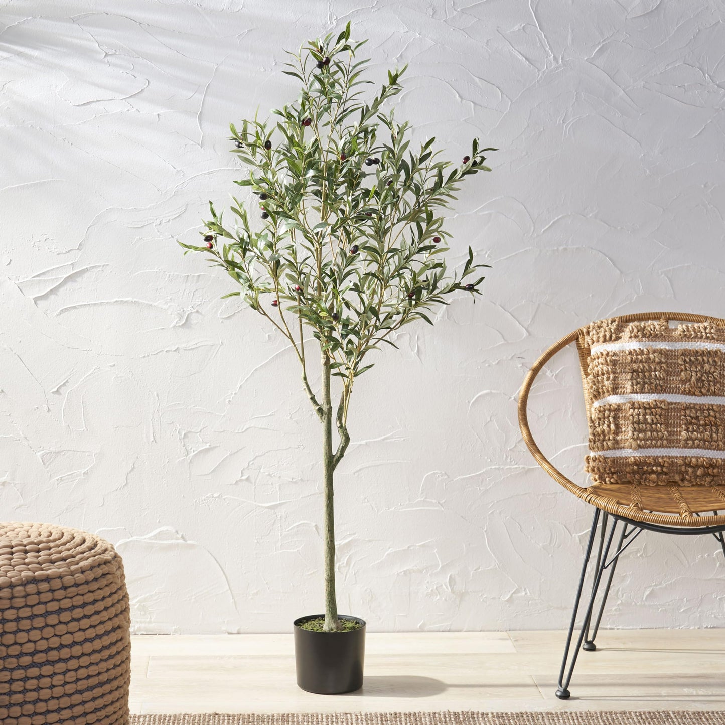 Artificial Olive Tree, Faux Potted Plant with Realistic Leaves and Olives, 59 Inch Tall, Indoor Decor