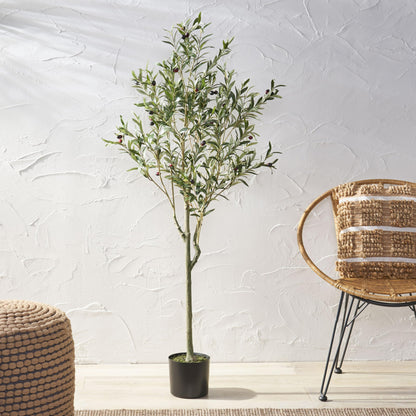 Artificial Olive Tree, Faux Potted Plant with Realistic Leaves and Olives, 59 Inch Tall, Indoor Decor