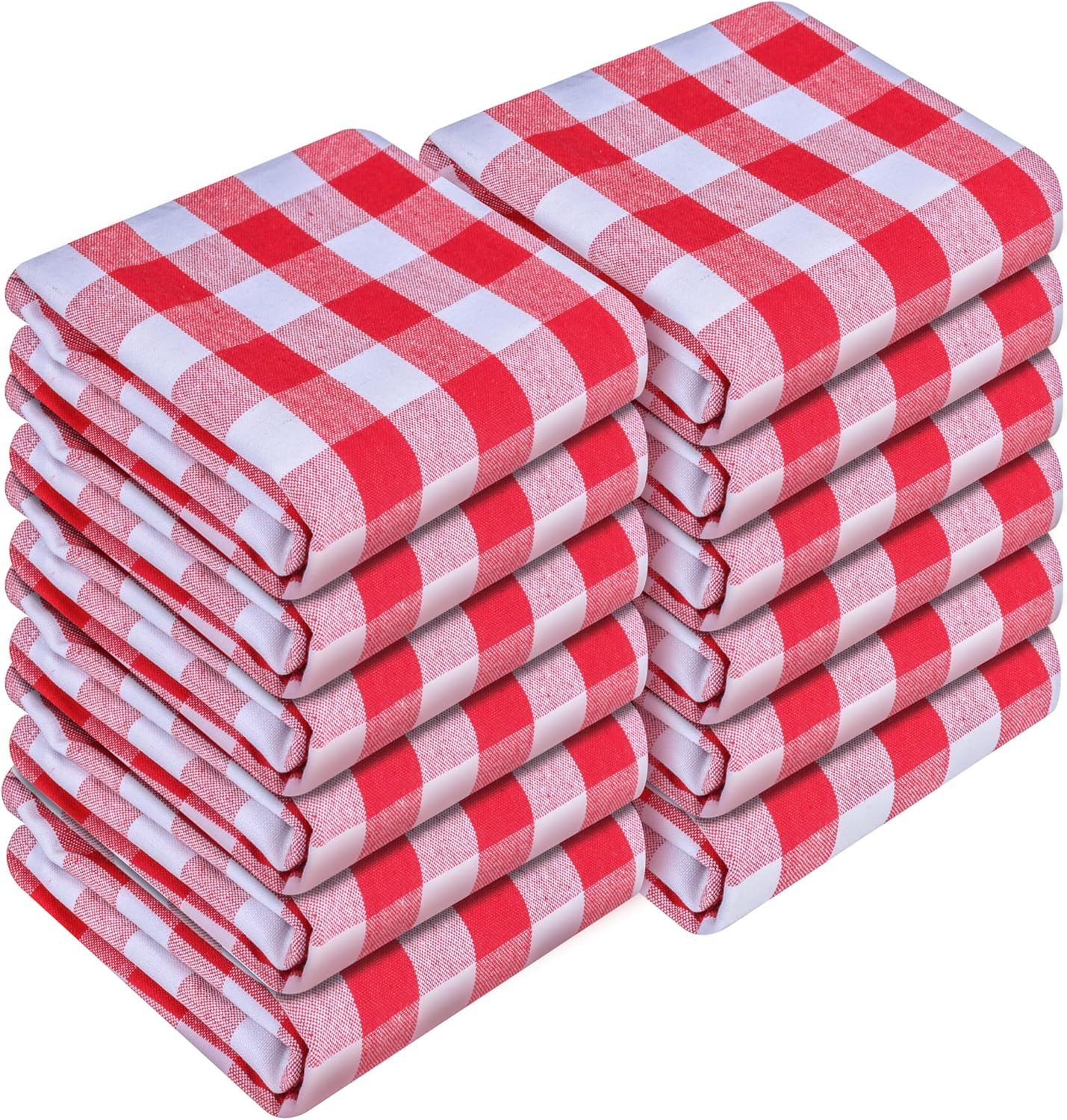 12 Pack, 18"x26", 100% Gingham Check Kitchen Towels Cotton, Super Absorbent & Quick Dry, Durable Dish Towel for Drying