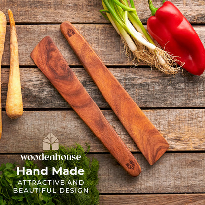 Wooden Spatula for Cooking Set of 2-12 Inch Teak Spatula for Non Stick Frying Pan - Turner & Flipper for Cast Iron, Egg & Pancake Scraper - BPA Free & Heat Resistant Wooden Cooking Utensils