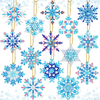 BBTO 15 Pieces Winter Diamond Painting Keychain Snowflake Diamond Painting Ornaments 5D DIY Diamond Painting Keychain Christmas Diamond Art Ornaments for Kids Christmas DIY Crafts Family Decor