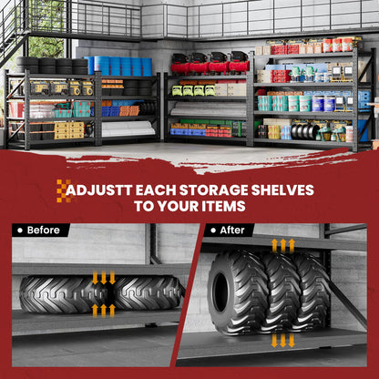 68" Wide Industrial Storage Shelves, 8000LBS Garage Shelving Heavy Duty, Standing Shelf Units, 4 Tier Metal Adjustable Storage Shelving Rack for Shop Warehouse Basement, 68'' W x 24''D x 63.5'' H