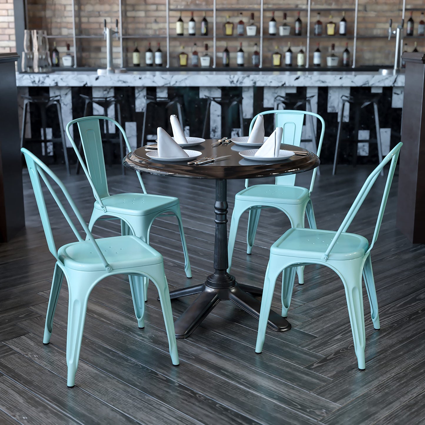 Flash Furniture Blake Commercial Grade 4 Pack Mint Green Metal Indoor-Outdoor Stackable Chair