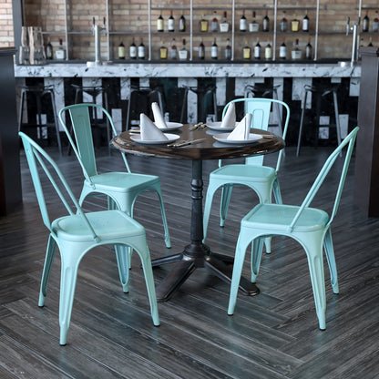 Flash Furniture Blake Commercial Grade 4 Pack Mint Green Metal Indoor-Outdoor Stackable Chair