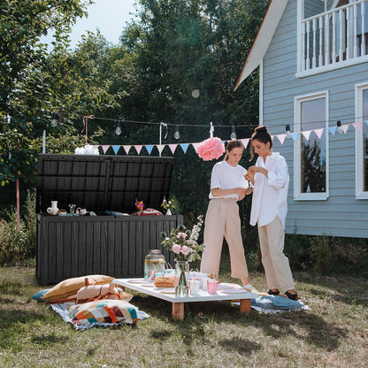 PatioZen 230 Gallon Resin Deck Box, Lockable Patio Outdoor Storage Box for Furniture, Garden Tools and Tools Storage, Waterproof Outside Storage Boxes - Black