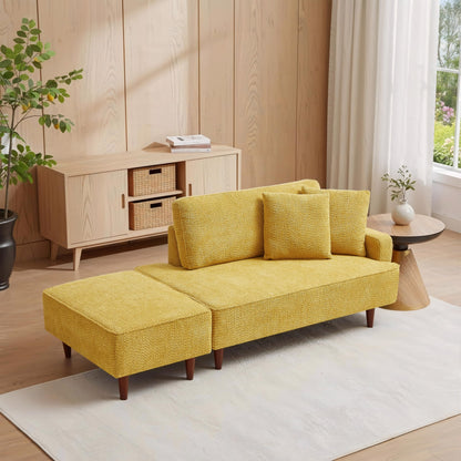 KEIKI 72" Upholstered Chaise Lounge Chair Indoor, Right-Hand Facing Long Chaise with Ottoman, Reading Lounge Chair for Small Space Bedroom or Living Room, Yellow