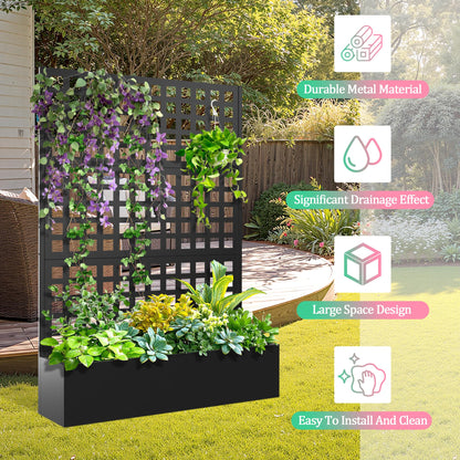 Metal Raised Garden Bed with Trellis for Climbing Plants, Vegetable, Vines,Metal Planter Box with Trellis 71"x47"x16",Trellis with Planter Box & Privacy Screen(Black)