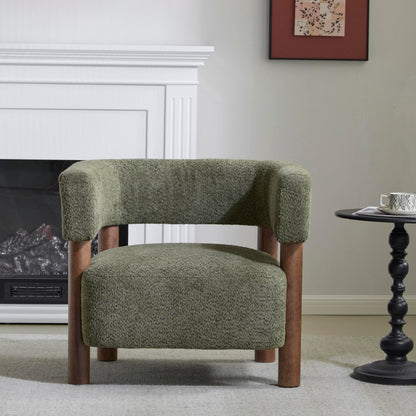Christopher Knight Home Carly Low Profile Accent Chair, Round Backrest Side Chair, Living Room Armchair with Boucle Fabric Cushion,Comfy Reading Chair for Bedroom,Wooden Single Lounge Sofa,Olive Green