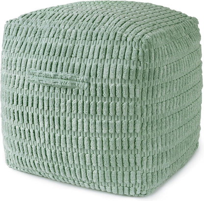 18"x18"x18", AELS Unstuffed Farmhouse Pouf Cover for Living Room, Boho Storage Bean Bag Cubes, Sage Green Soft Corduroy