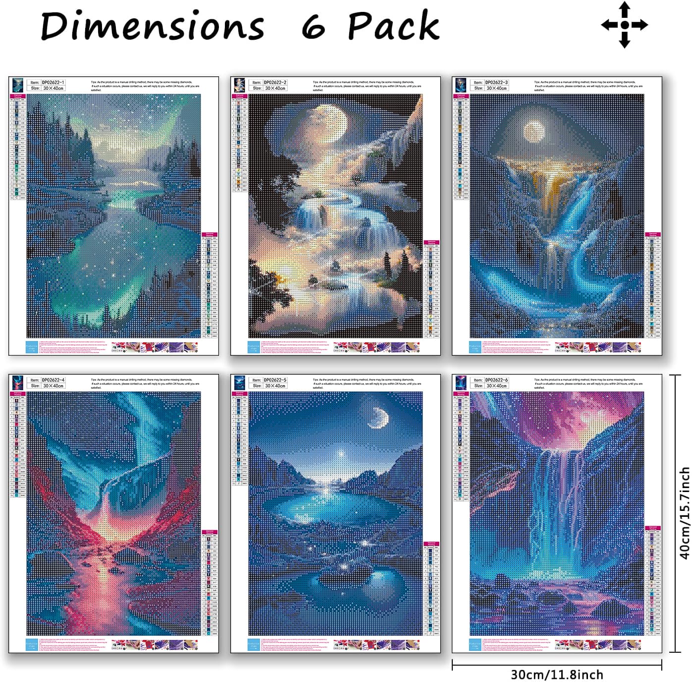 Diamond Art Kits for Adults Beginner,6 pack Waterfall Scenery DIY Modern Diamond Painting Kits 5D Diamond Dots Gem Art Crafts with Tools,Round Full Drill Crafts for Home Wall Decor&Gift-12x16in