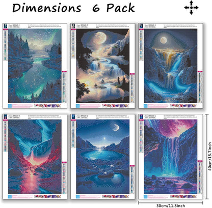 Diamond Art Kits for Adults Beginner,6 pack Waterfall Scenery DIY Modern Diamond Painting Kits 5D Diamond Dots Gem Art Crafts with Tools,Round Full Drill Crafts for Home Wall Decor&Gift-12x16in