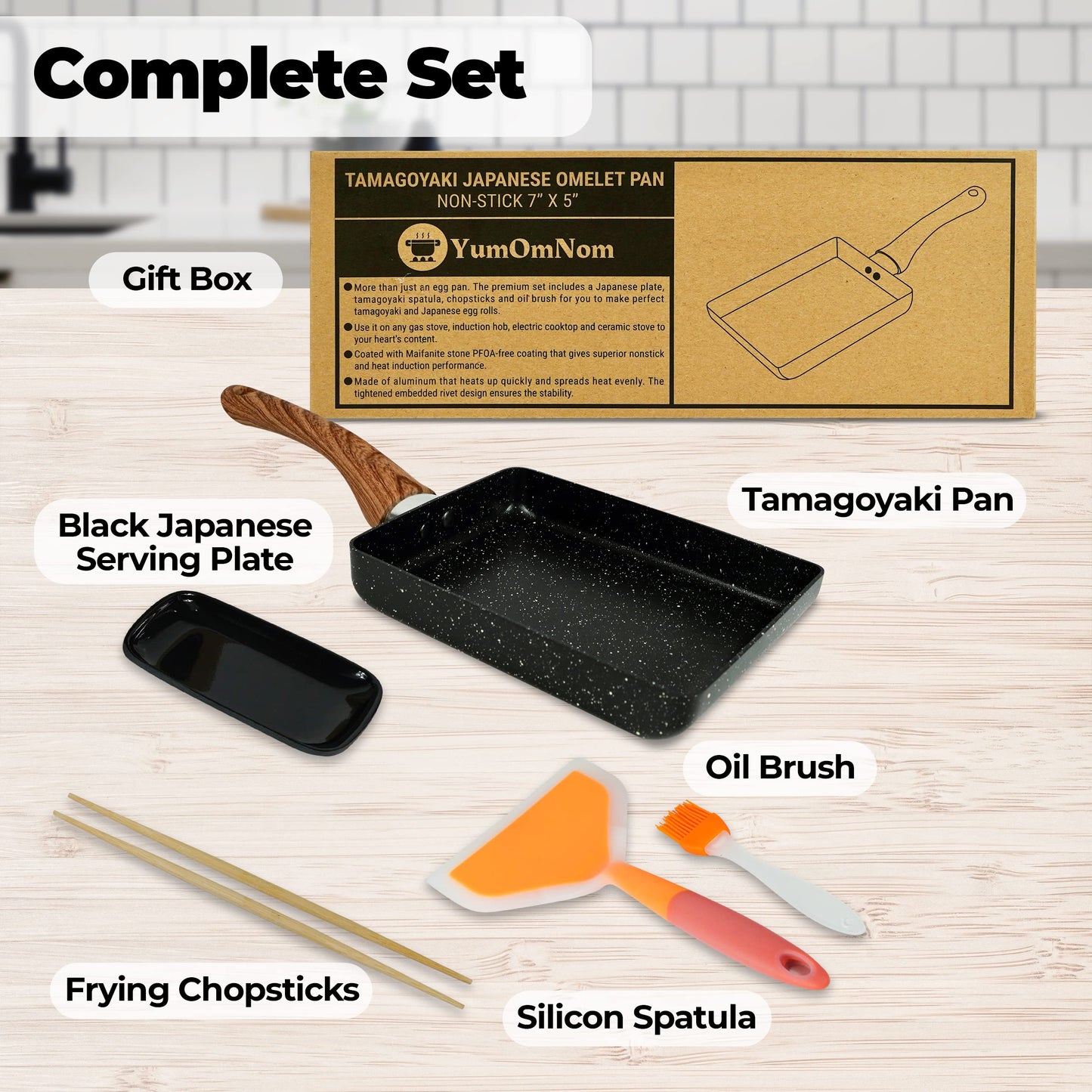 YumOmNom Tamagoyaki Pan – Japanese Nonstick Egg Cookware, Rectangle Frying Pan for Omelettes & Rolls – Kitchen Accessories (Without Lid)