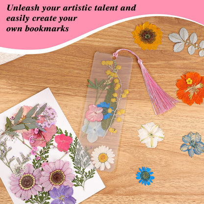 WSICSE 326Pcs Pressed Flower Bookmark Making Kit, Includes 125 Dried Flowers, 100Pcs 12 Mils Bookmarks Laminating Pouches, 100 Tassle and 1 Puncher, DIY Bookmark Kit for Book Lovers(1.96 x 5.9'')