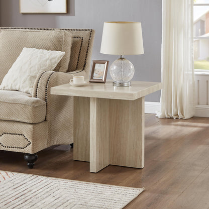 Roundhill Furniture Cavira 3-Piece Faux Marble Coffee Table Set, Coffee Table and Two Side Tables, Beige