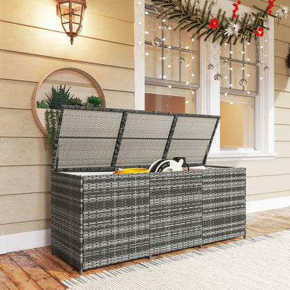 LMJITDS PE Resin Woven Outdoor Storage Chest with Waterproof Liner Enhanced Fade Protection UV Resistant Long-Lasting Durable Slate Gray