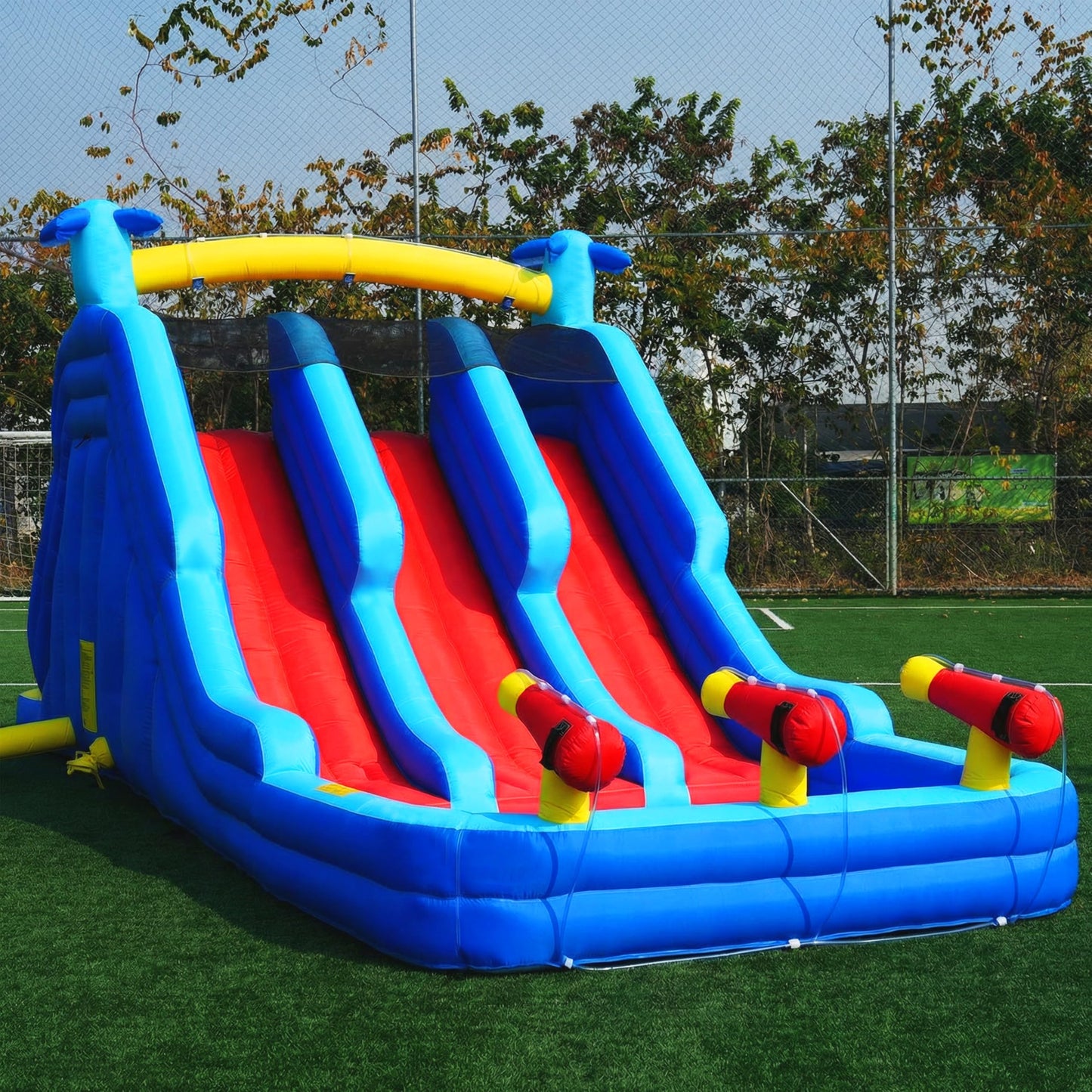 22FT Oxford Inflatable Water Slide Family Version of Water Park Equipped with a Pool Climbing Area and Slide Track Suitable for Summer Swimming Pool Parties and Family Gatherings （Include Blower）