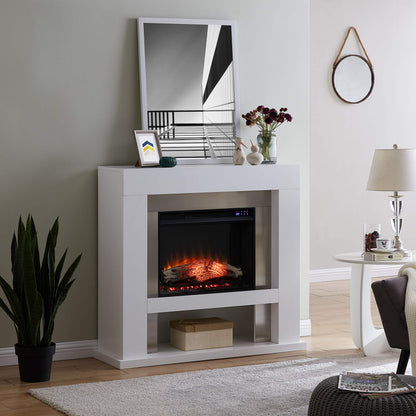 SEI Furniture - Lirrington Stainless Steel Touch Screen Electric Fireplace - Transitional Design, Grey Glass and Wood - Ideal for Living Room, Bedroom (FR1028059)