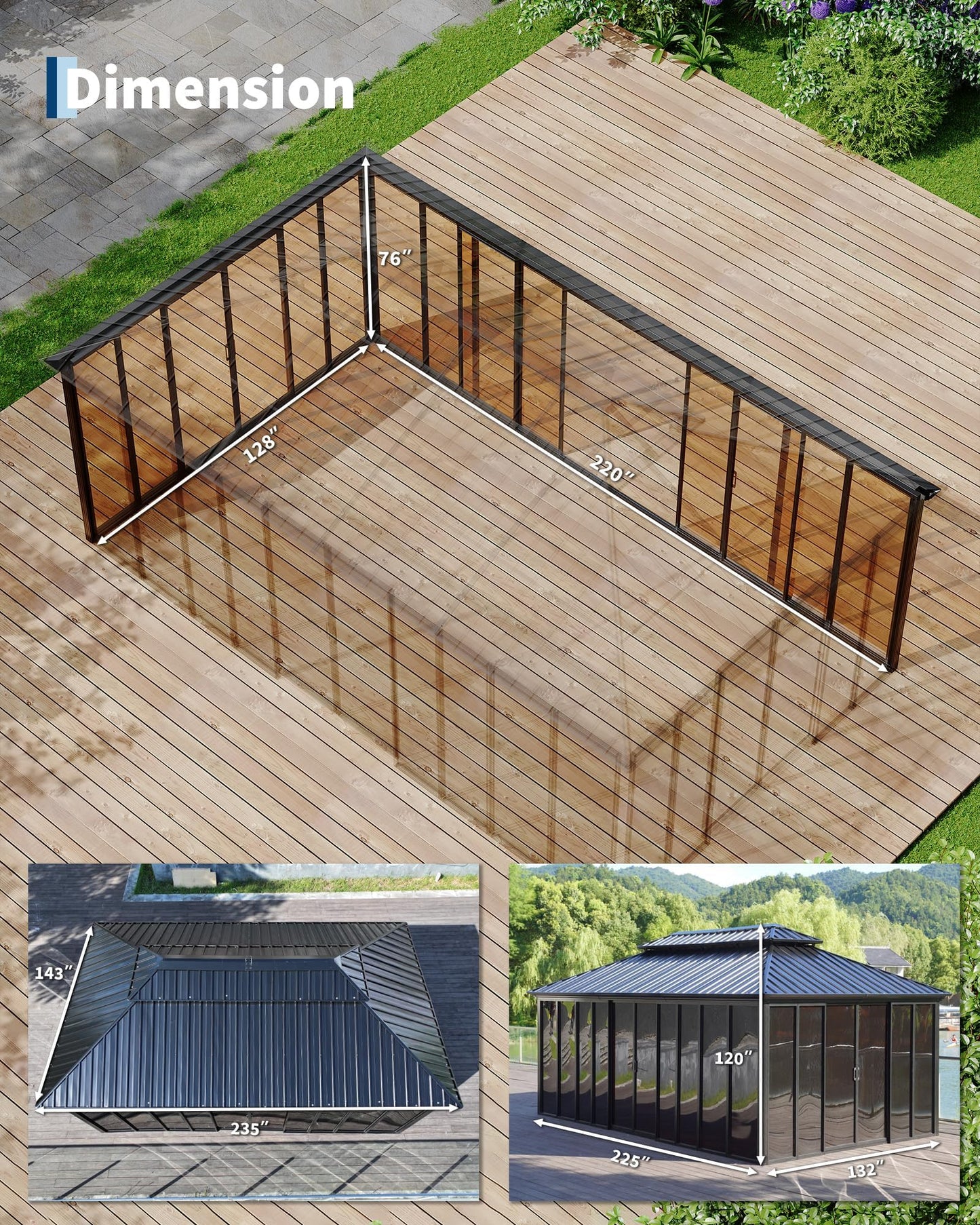 12x20 ft Hardtop Gazebo Sunroom with Sliding Doors, Heavy-Duty All-Aluminum Frame, Weatherproof Screen Room for Backyard Patio Deck
