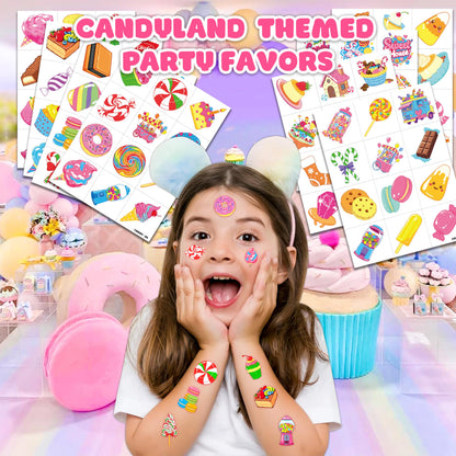 96 PCS Pre-Cut Candy Temporary Tattoos for Kids Birthday Party Favors