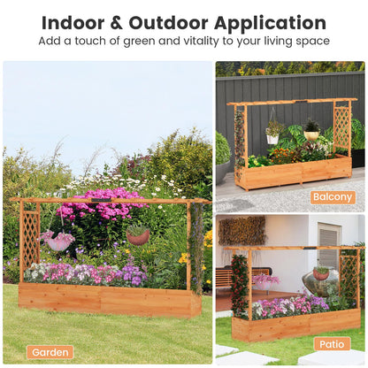 S AFSTAR 45-Inch Raised Garden Bed with Arch Trellis, Hanging Roof, Planter Box, Drainage Holes, Vertical Plant Container for Vine Climbing Plant Flower, Flower Bed Wood Planter for Indoor & Outdoor