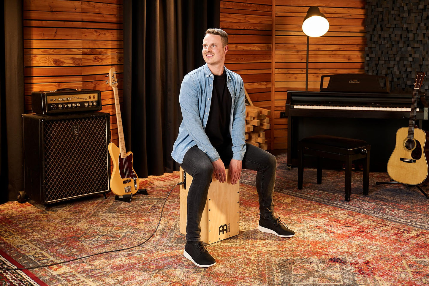 Pickup String Cajon Box Drum with Electronics for Amp or PA System and Snare Effect — NOT MADE IN CHINA — Play with Your Hands, Baltic Birch, 2-YEAR WARRANTY