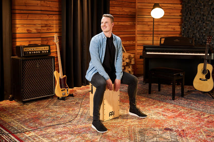 Pickup String Cajon Box Drum with Electronics for Amp or PA System and Snare Effect — NOT MADE IN CHINA — Play with Your Hands, Baltic Birch, 2-YEAR WARRANTY