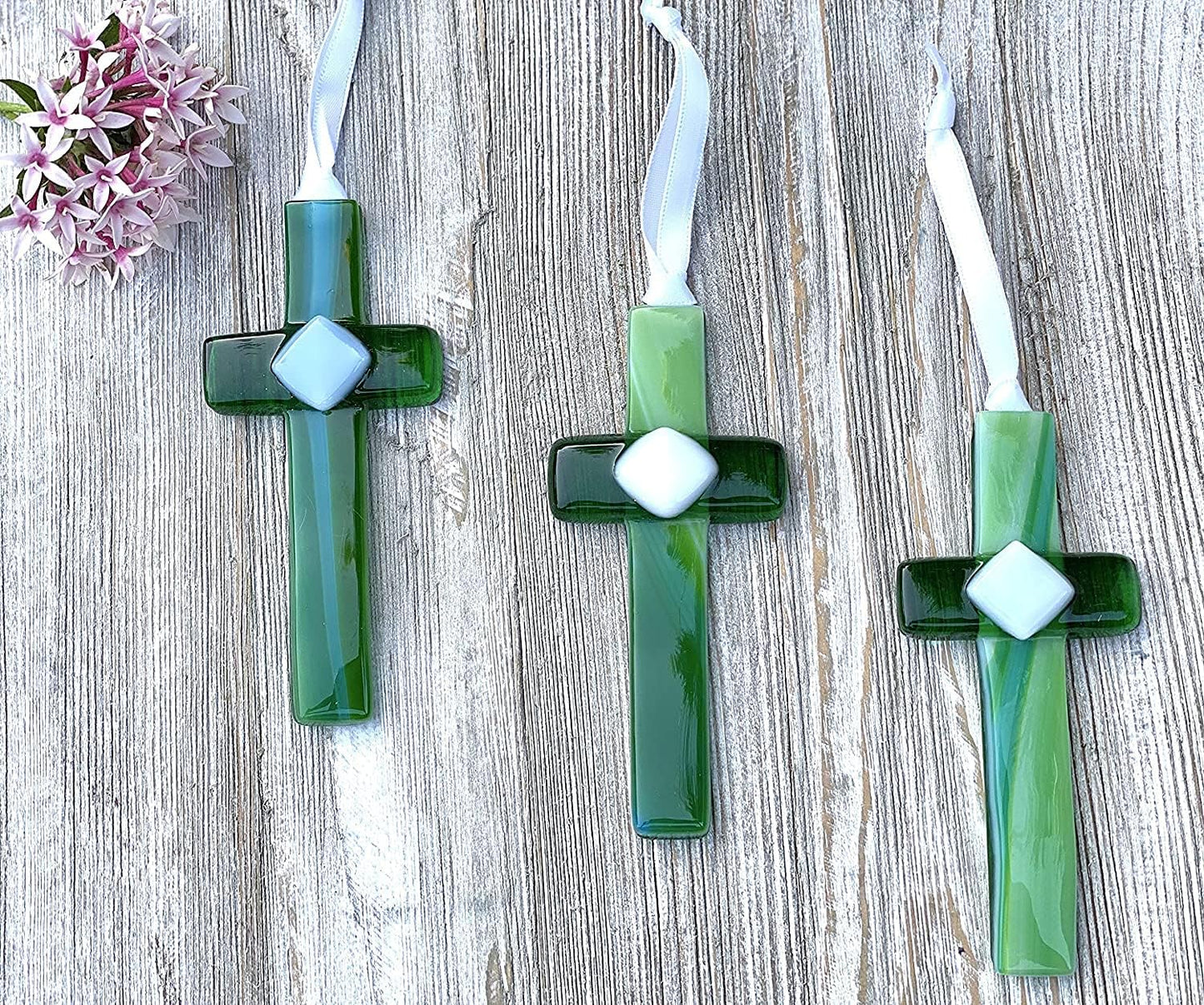 Handmade USA Glass Cross with Sentiment for Godmother - Gift from Goddaughter/Godson/Godchild for