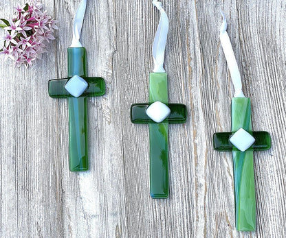 Handmade USA Glass Cross with Sentiment for Godmother - Gift from Goddaughter/Godson/Godchild for