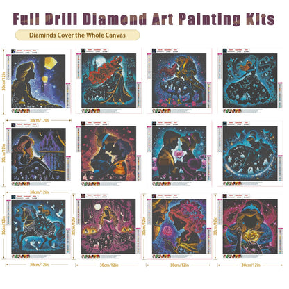 KEYRANKE 12 Pack Princess Diamond Painting Kits for Adults 5D DIY Diamond Art Kit Paint with Round Full Drill Diamonds for Beginners Gem Paintings Art for Home Wall Decor Gifts (12X12 Inch)