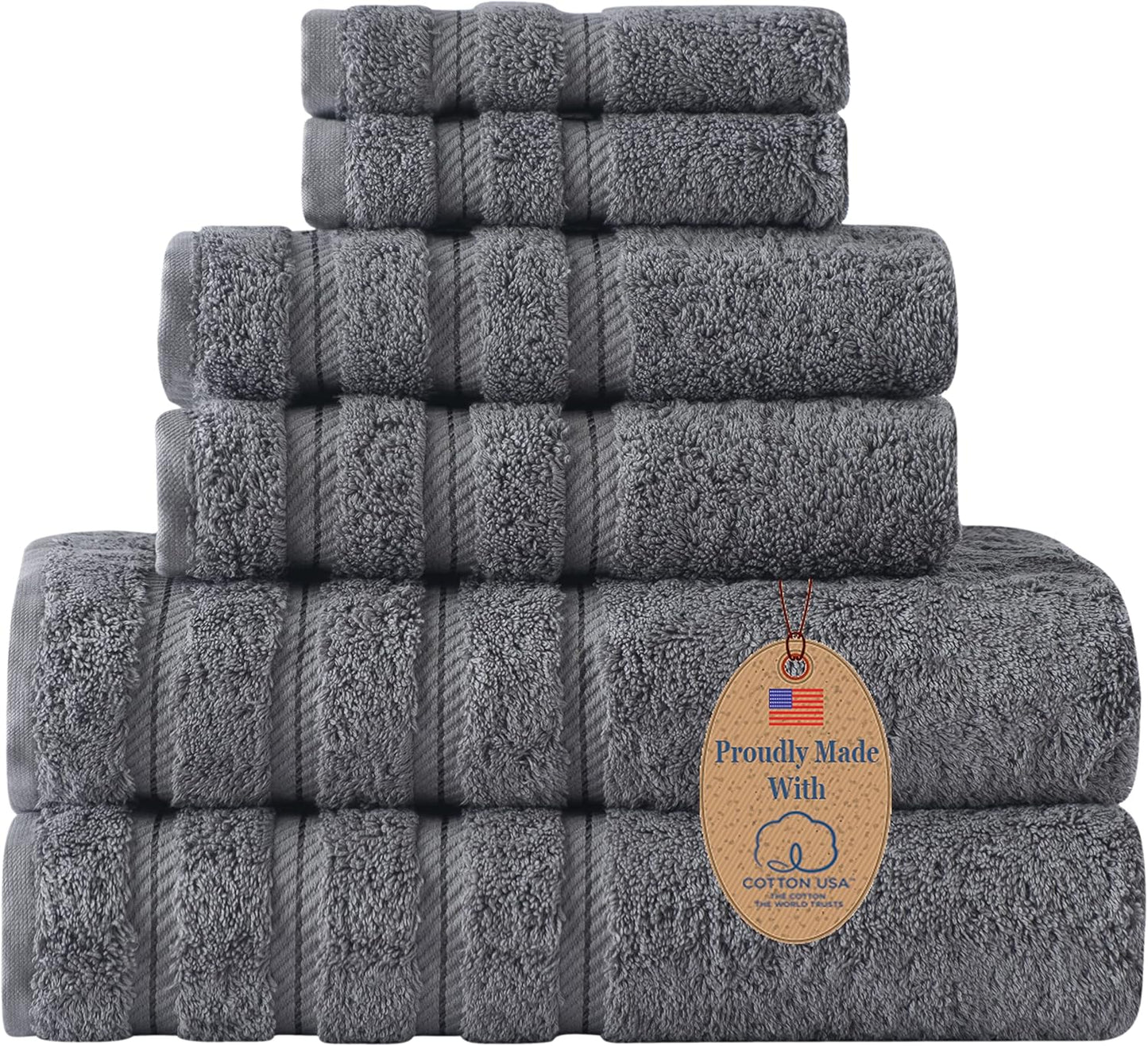 6 Set, 100% 2 2 2 Classic Turkish Towels CTT - Luxury Piece Towel USA Cotton, Quick Drying, Highly Absorbent & Comfy