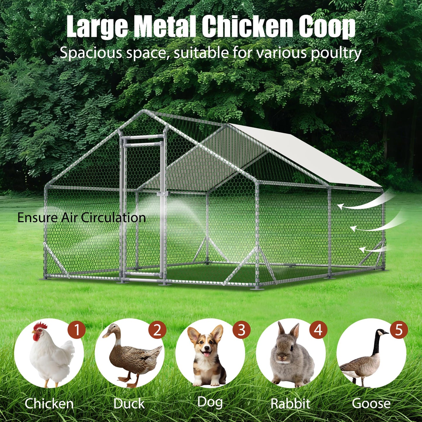 YOPTO Metal Chicken Coop,10x13x6.56ft Large Walk-in Chicken Runs W/Waterproof & Anti-Ultraviolet Cover,Spire Roof Hen House Enclosure W/Security Lock,Outdoor Poultry Pen for Backyard,Farm,Yard