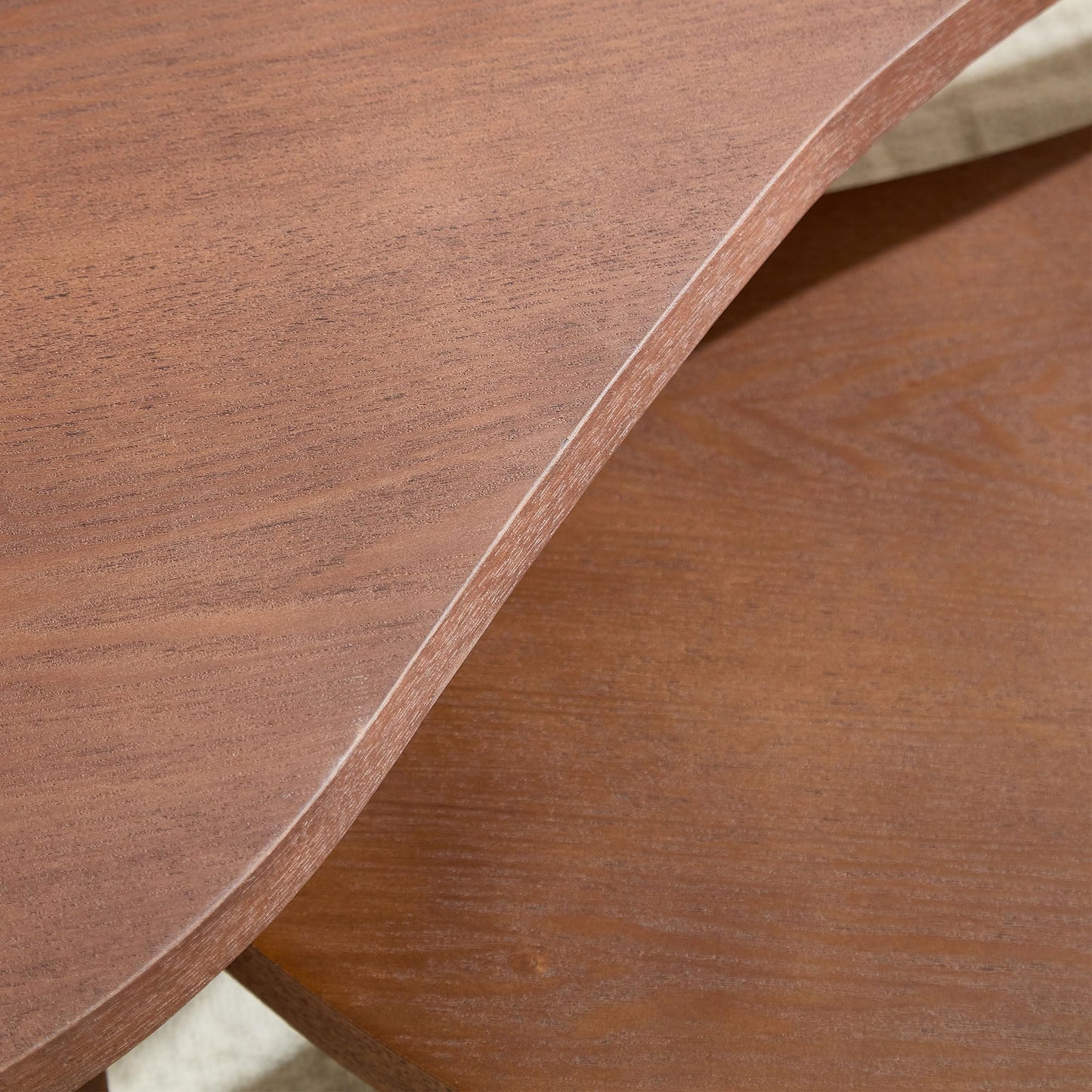 KEIKI Modern Style Wooden Nesting Coffee Table Set of 2, Irregular Shape MDF Coffee Table with Embossed Legs, Easy Assembly, for Living Room, Bedroom, Reception Room, Office, Walnut