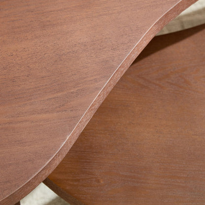 KEIKI Modern Style Wooden Nesting Coffee Table Set of 2, Irregular Shape MDF Coffee Table with Embossed Legs, Easy Assembly, for Living Room, Bedroom, Reception Room, Office, Walnut